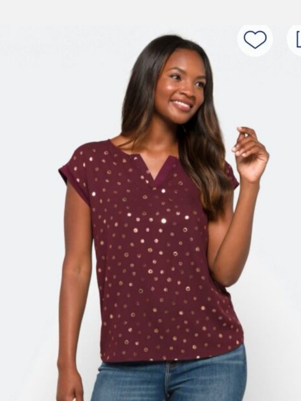 Authentic Papermoon Petite Stitch Fix Mixed Gold Dot Blouse Burgundy Plum NWT